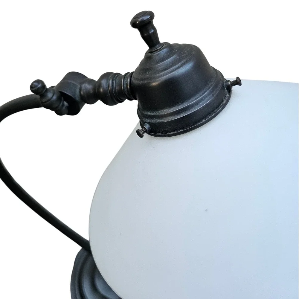 Pottery Barn Industrial Desk Lamp Bronze White Glass Shade Table Lamp Task Light